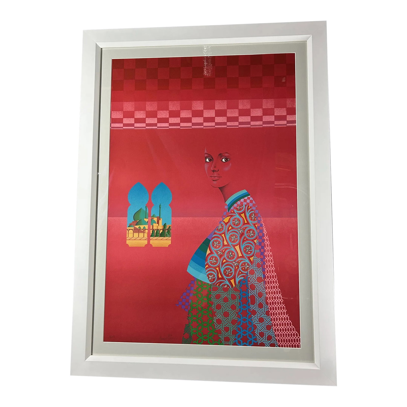 Queen Esther Limited Print by Israeli Artist Murray Bloom, Signed & Framed, 1980's: Queen Esther, Israeli Artist Murray Bloom, Signed & Framed Limited Edition Lithograph, 1980's A limited edition lithograph of exquisitely designed and painted homage to Judaic Queen Esther, one of the