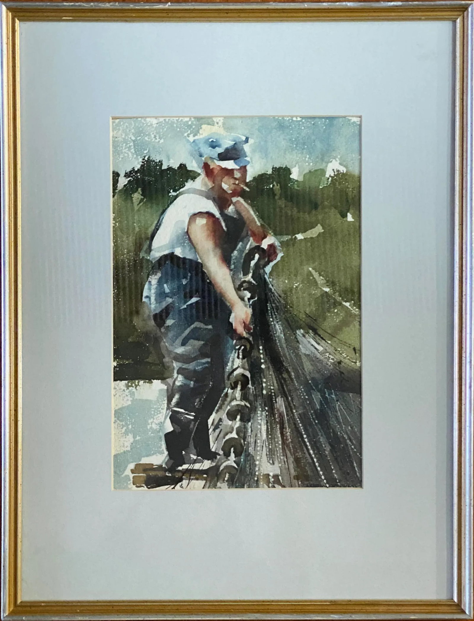 "All in a Days Work" Vintage Watercolor Painting Framed - 8