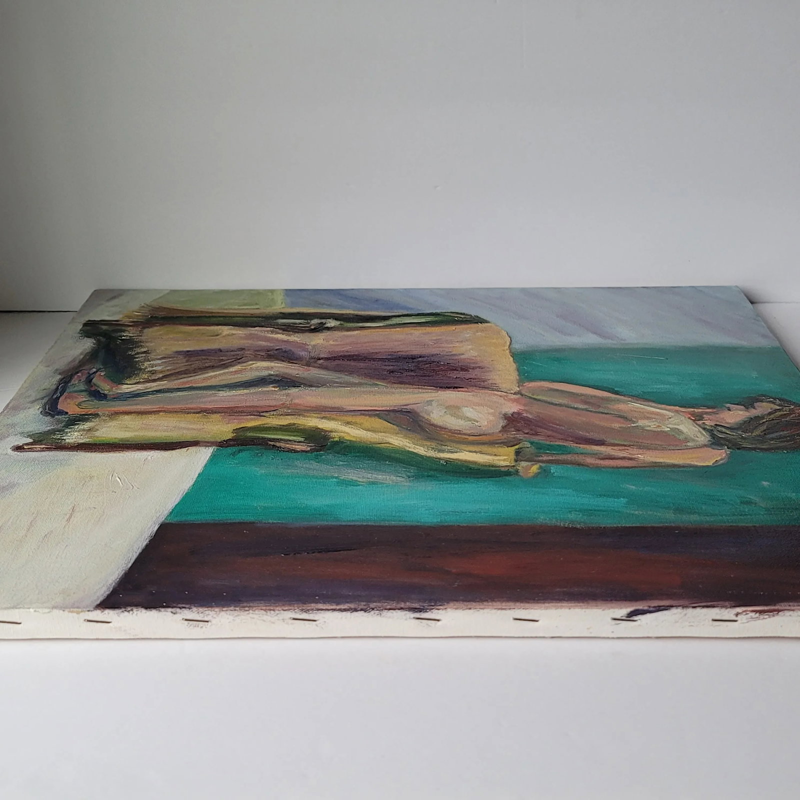 1990s Standing Nude Expressionist Portrait Oil Painting by Rosemary Rabut - 2