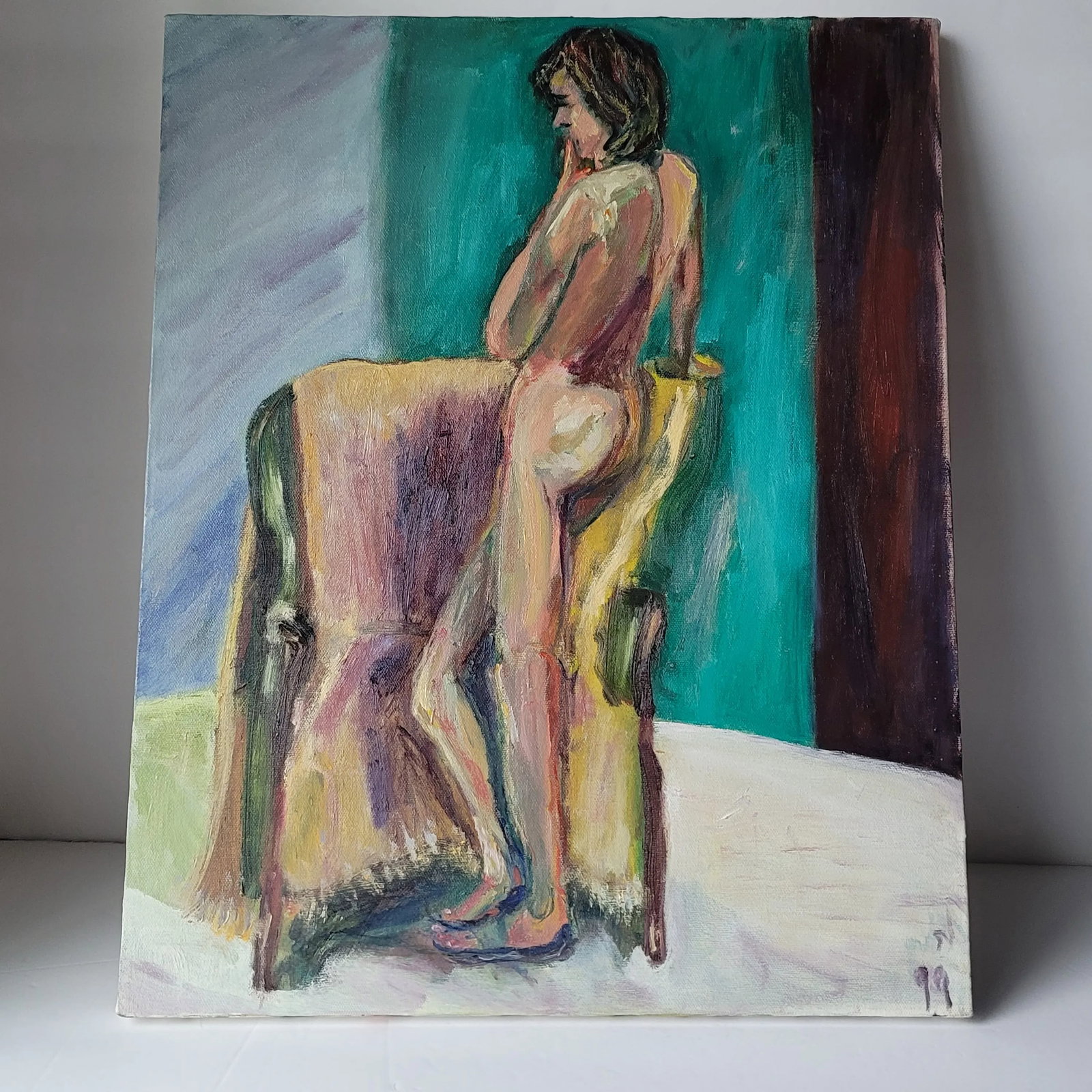 1990s Standing Nude Expressionist Portrait Oil Painting by Rosemary Rabut - 3