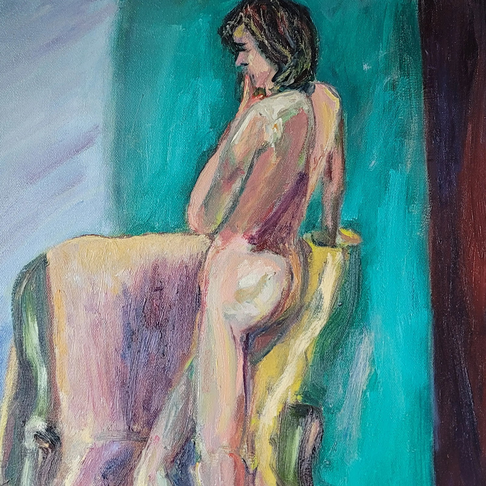 1990s Standing Nude Expressionist Portrait Oil Painting by Rosemary Rabut - 4