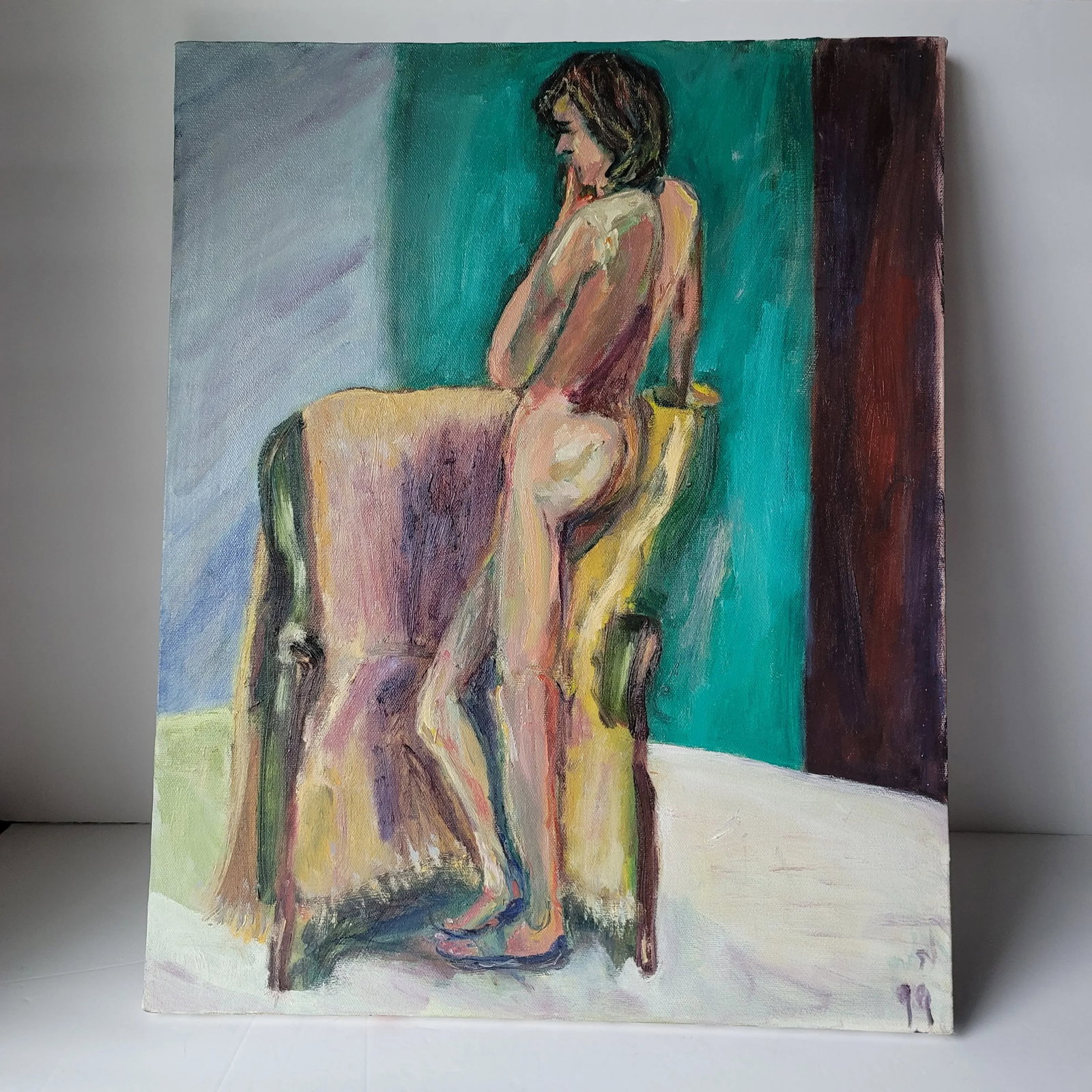 1990s Standing Nude Expressionist Portrait Oil Painting by Rosemary Rabut - 8
