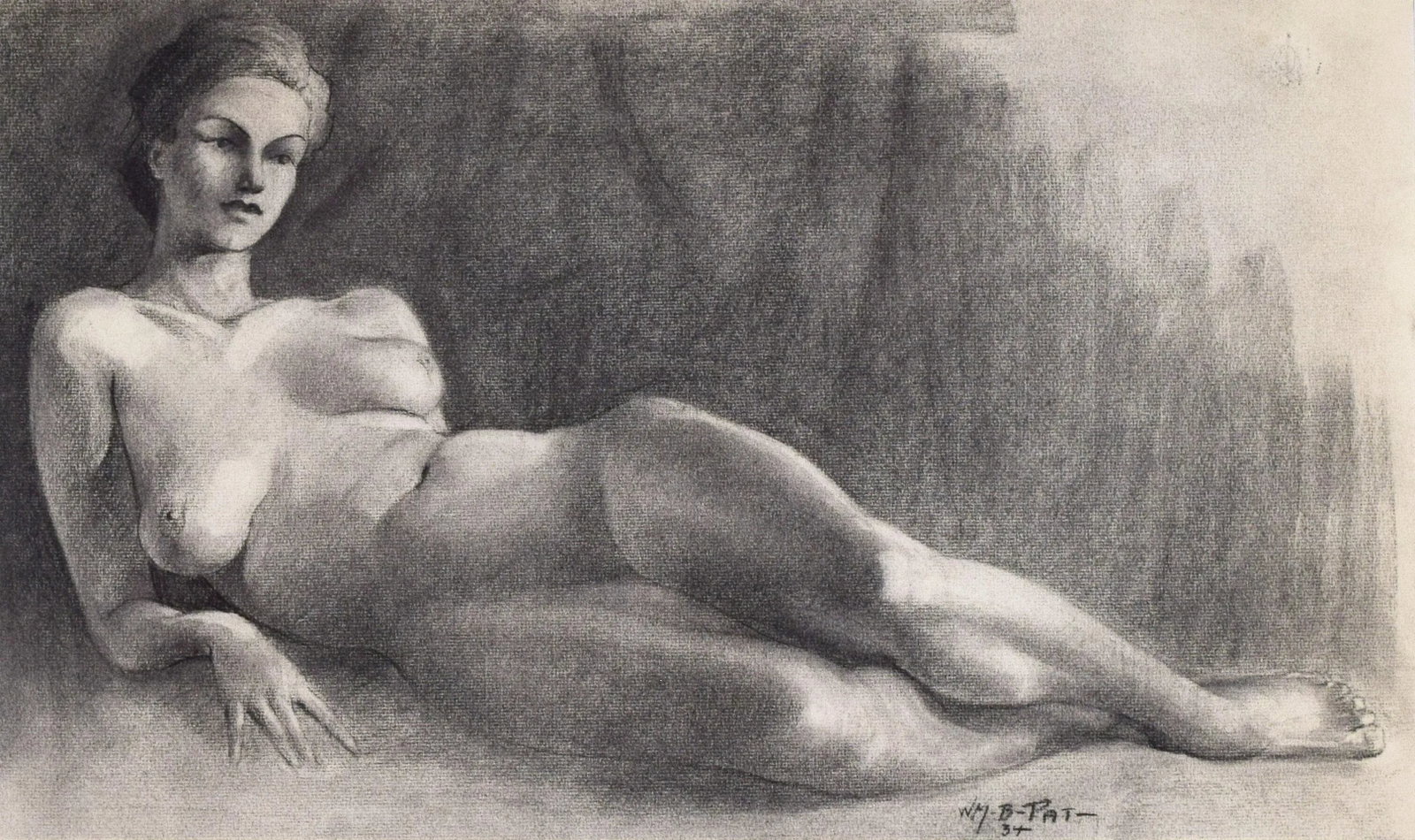 Large Vintage Art Deco Graphite Nude Female Figure Study by Illustrator William B Pattengill 1934 - 4