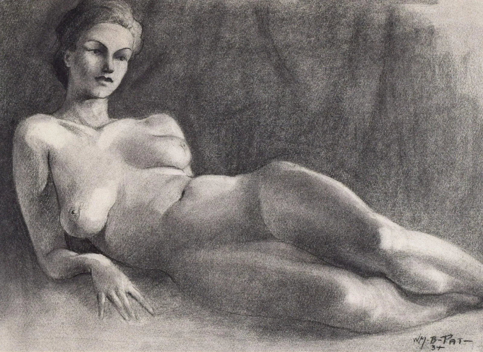 Large Vintage Art Deco Graphite Nude Female Figure Study by Illustrator William B Pattengill 1934 - 5