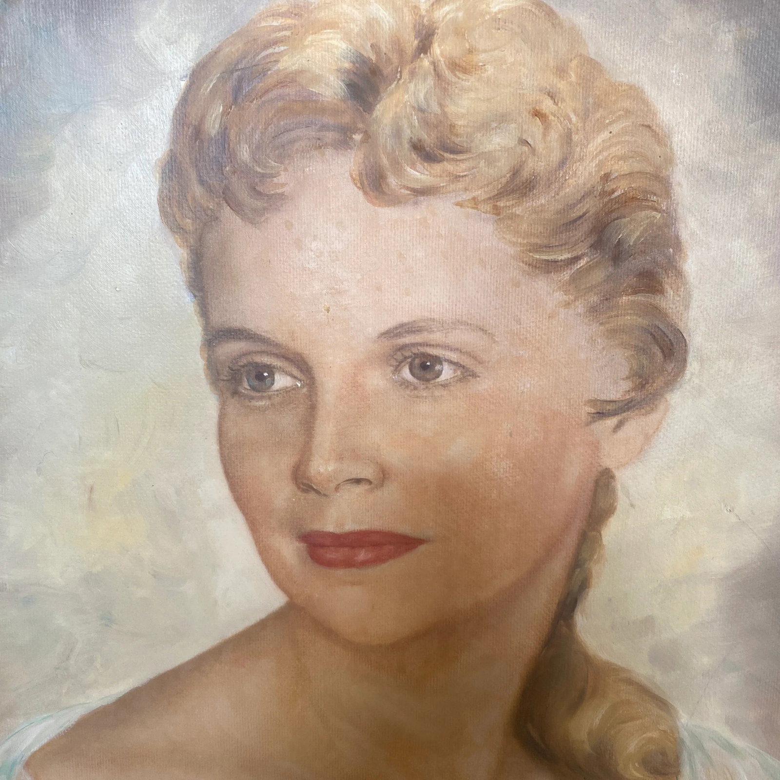 Vintage Hollywood Regency Art Decco Portrait of a Woman Acrylic Painting by Toni Trevoire - 2