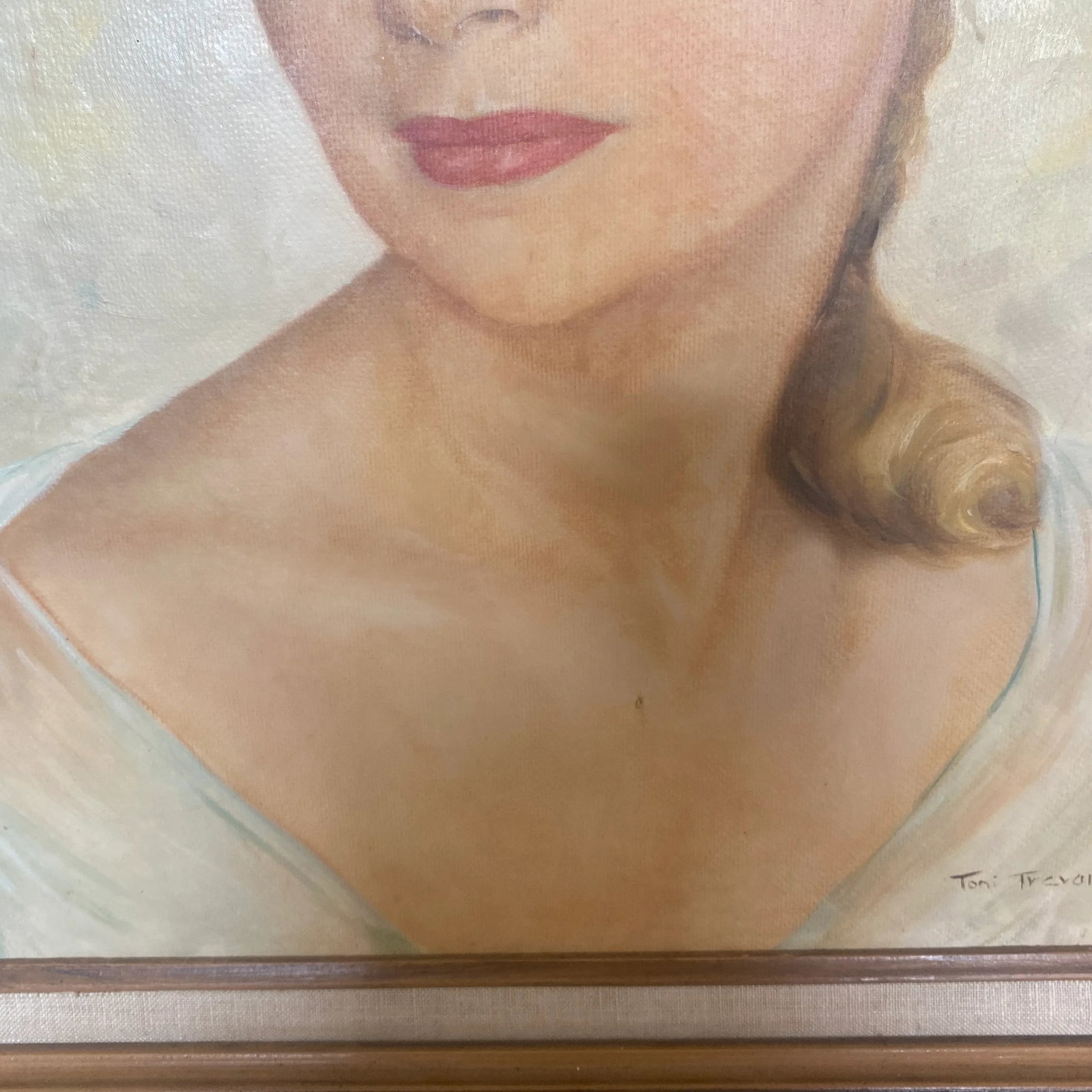 Vintage Hollywood Regency Art Decco Portrait of a Woman Acrylic Painting by Toni Trevoire - 3