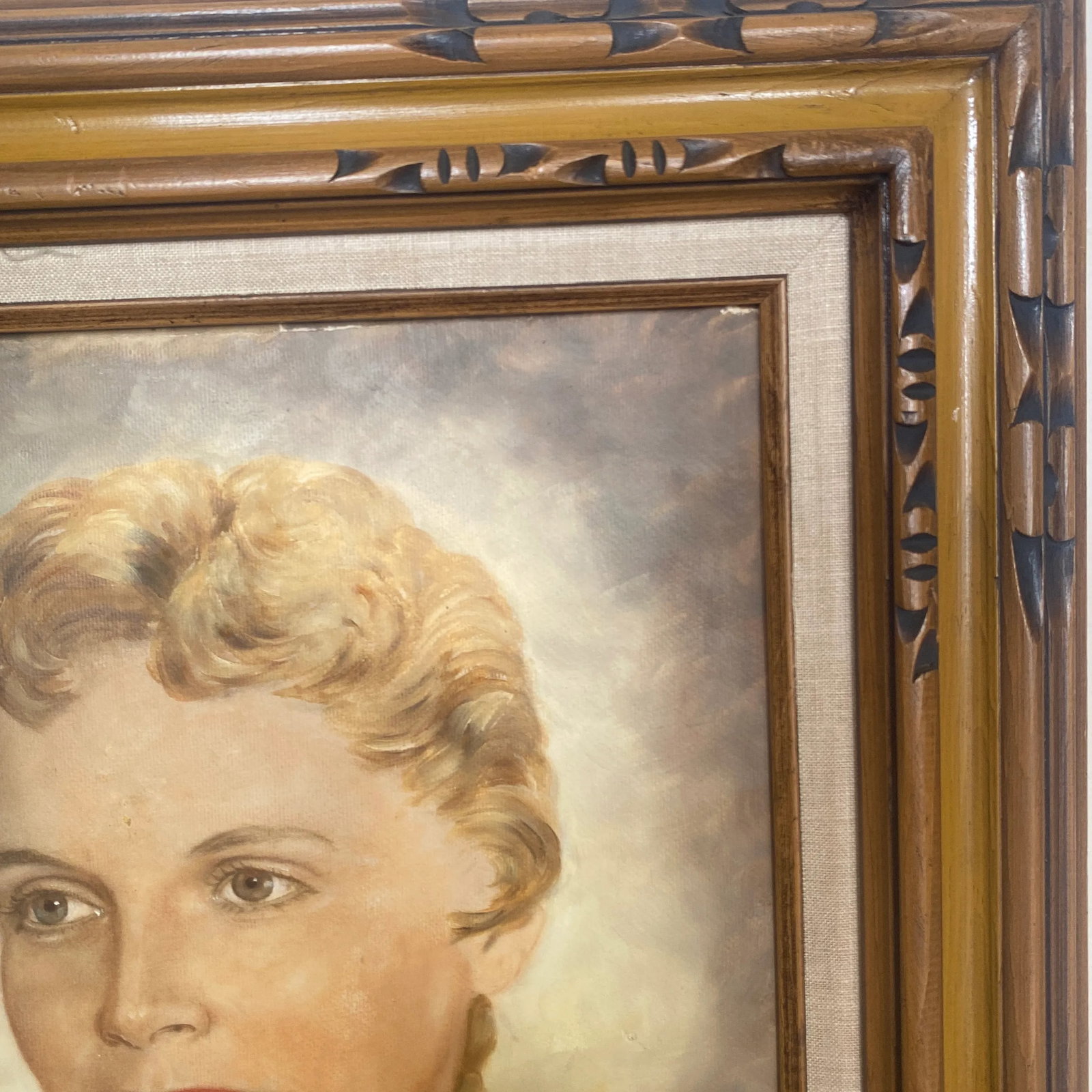 Vintage Hollywood Regency Art Decco Portrait of a Woman Acrylic Painting by Toni Trevoire - 6