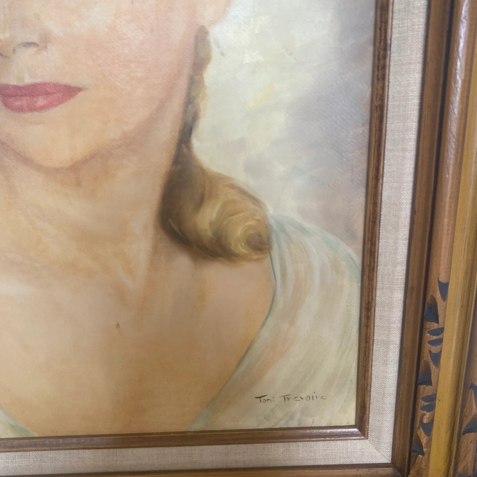 Vintage Hollywood Regency Art Decco Portrait of a Woman Acrylic Painting by Toni Trevoire - 7