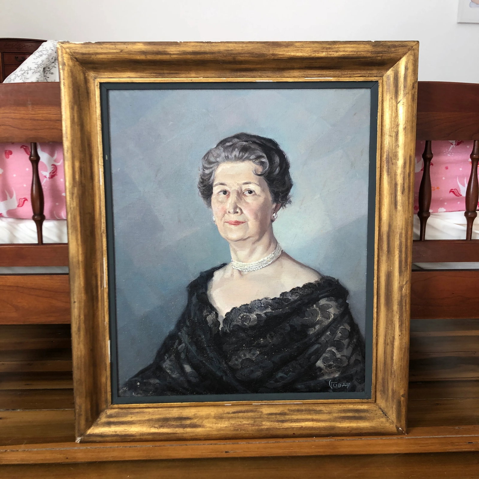 Vintage 1958 Portuguese Portrait Original Oil Painting of a Woman - 12