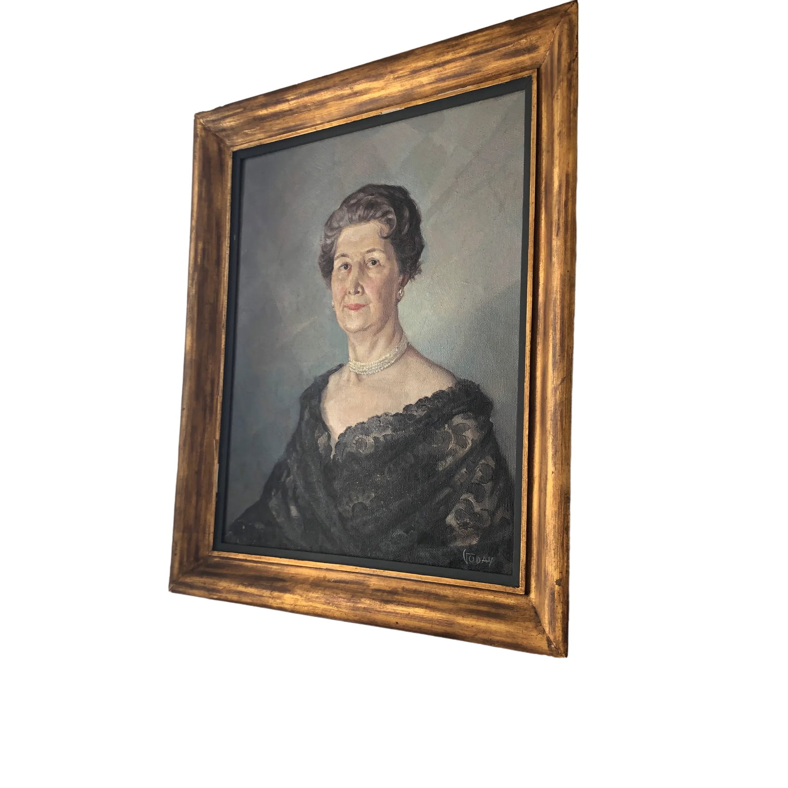 Vintage 1958 Portuguese Portrait Original Oil Painting of a Woman - 2
