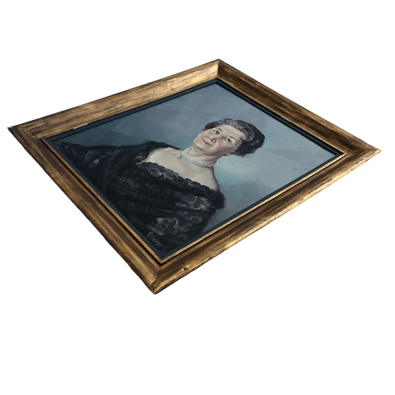 Vintage 1958 Portuguese Portrait Original Oil Painting of a Woman - 3