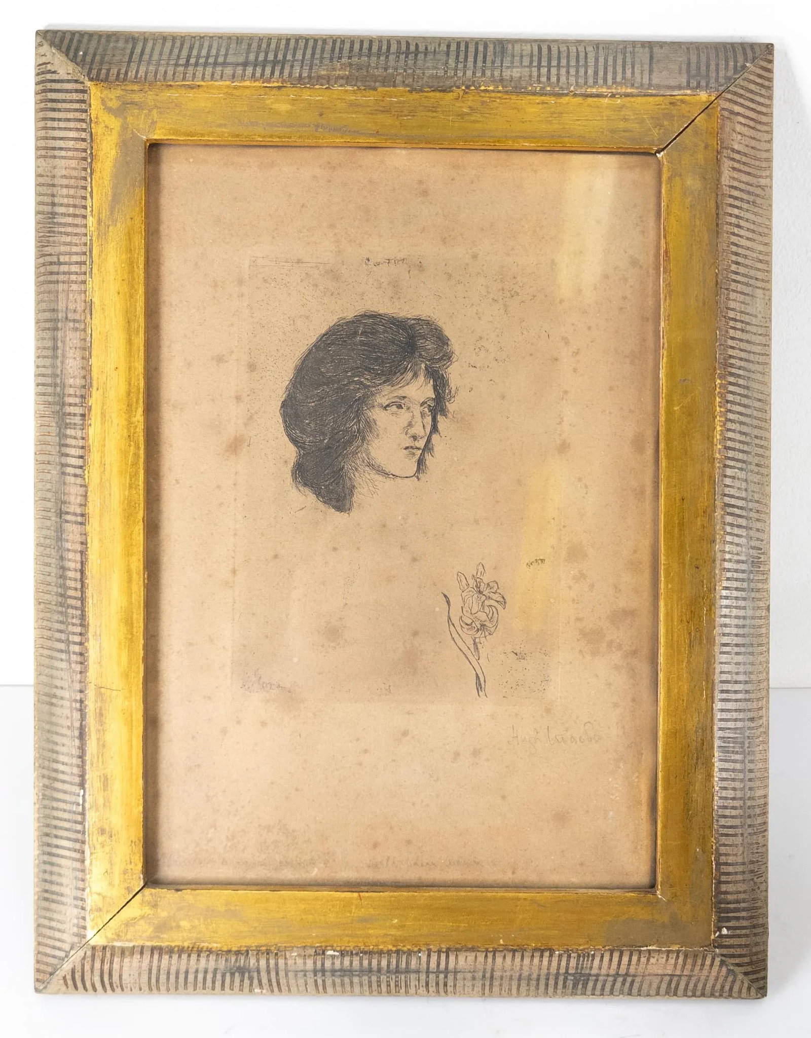 Mid-Century Etching Engraving Print of a Lady Signed Illegibly, Far Gallery Label - 10