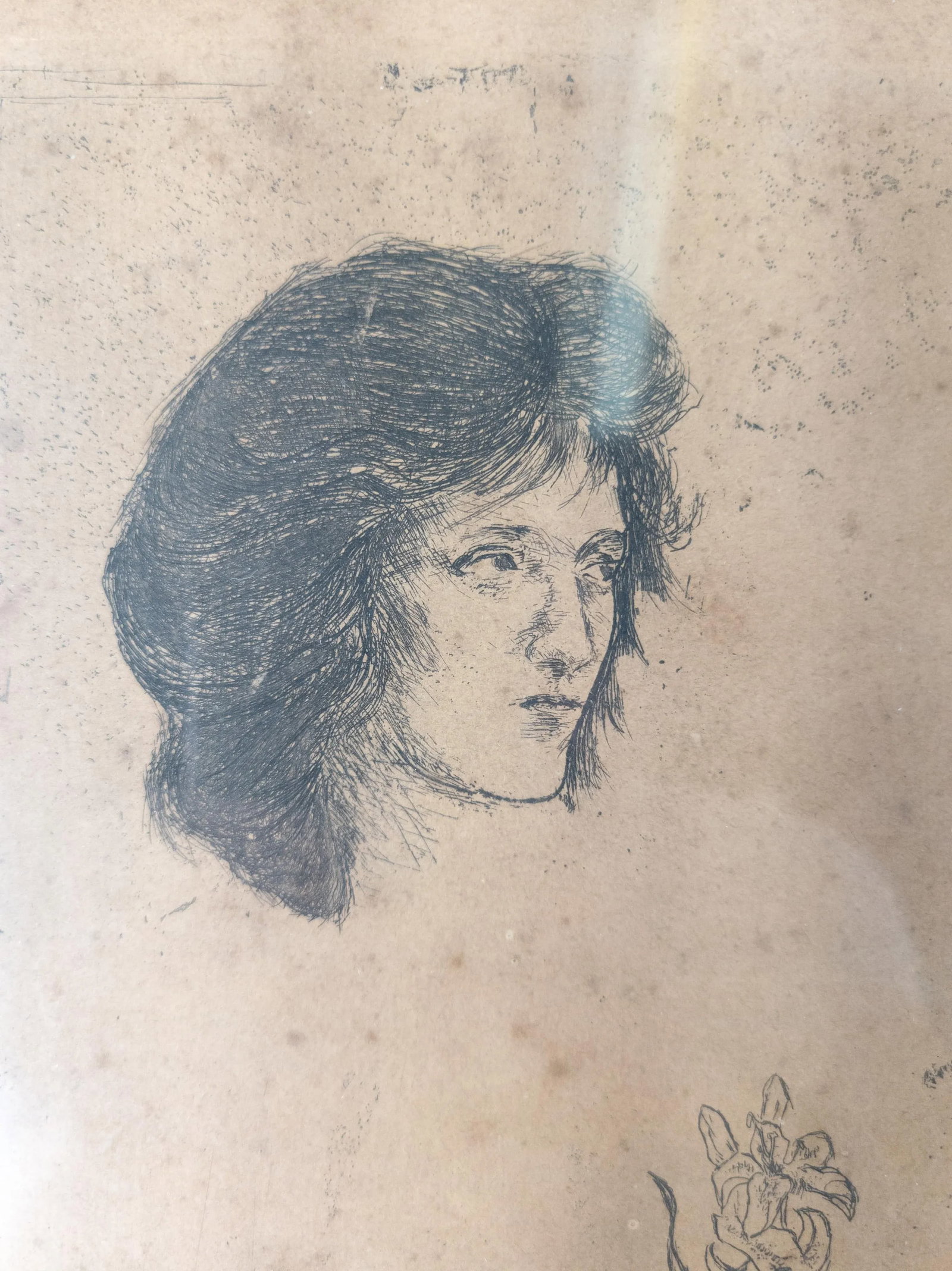 Mid-Century Etching Engraving Print of a Lady Signed Illegibly, Far Gallery Label - 6