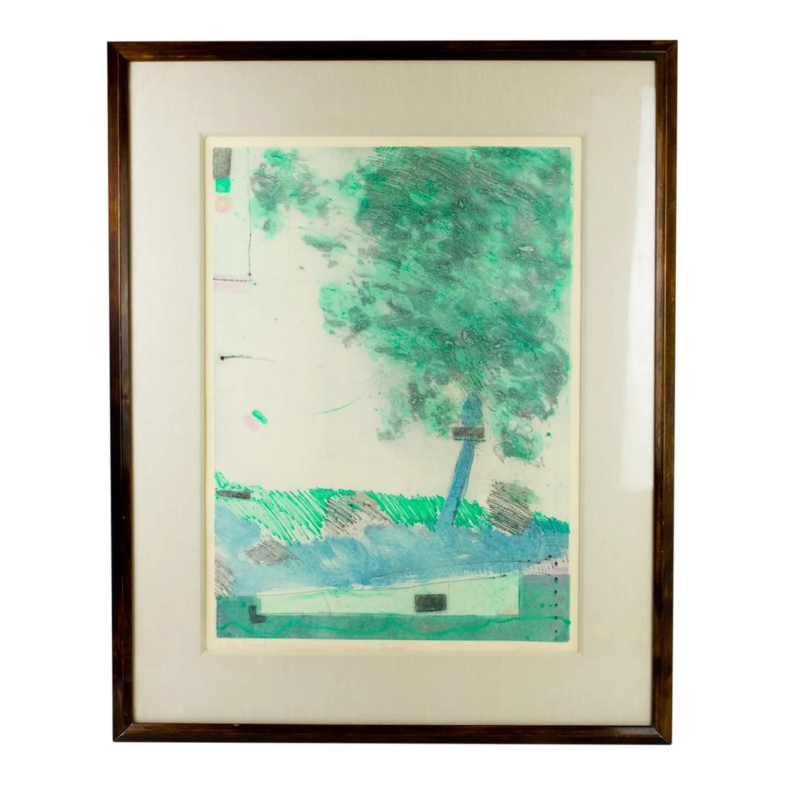 1985 Ron Pokrasso "A Tree Stands Alone" Intaglio - Signed, Numbered & Dated: Original Intaglio Print from listed artist Ron Pokrasso. Titled "A Tree Stands Alone," right panel, img 3, numbered 10/20 var. ed. 1985. Signed and dated on the right side. Wood frame, 32"T x 22.5"W