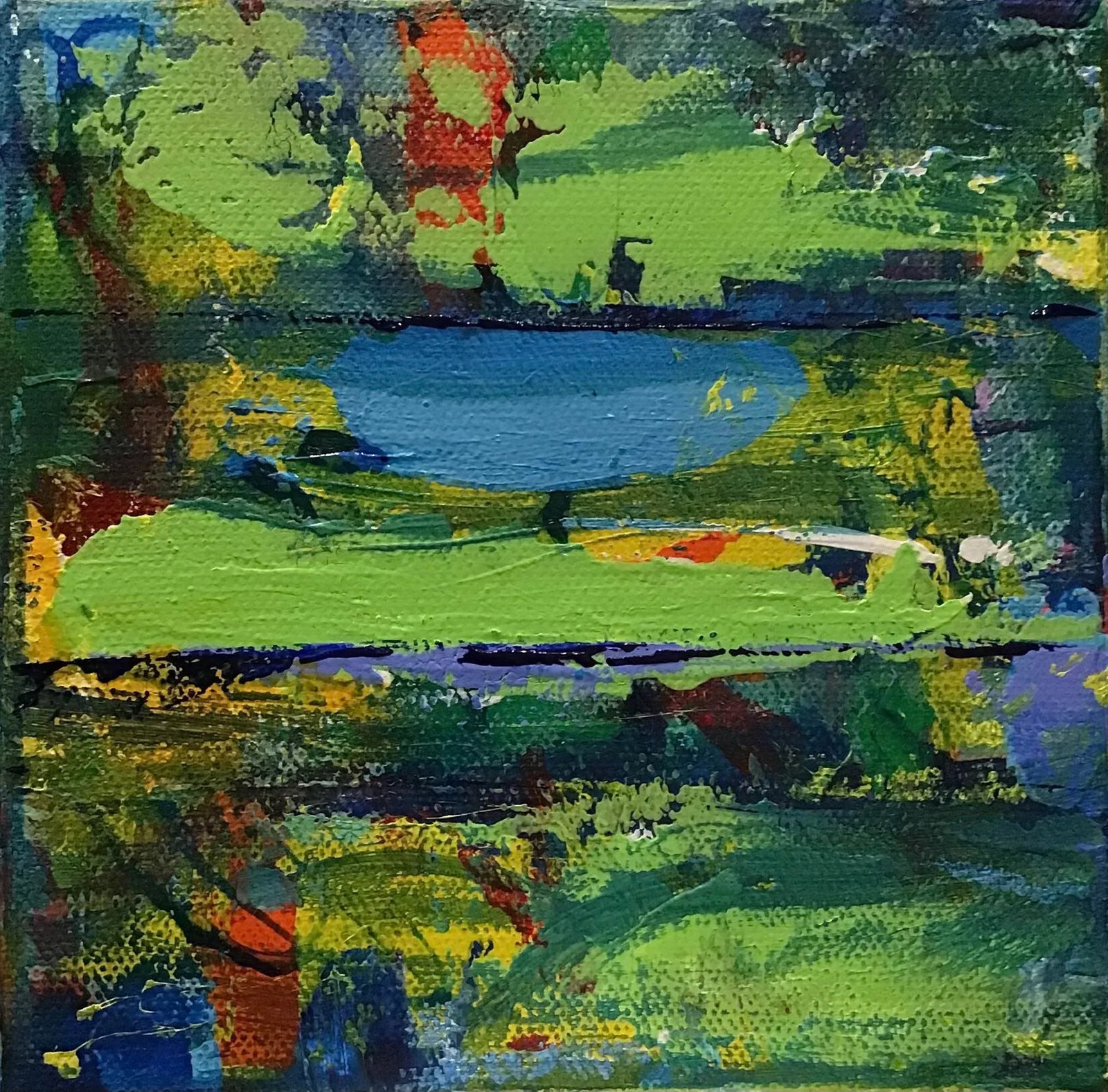 "Utopia" Original Abstract Landscape Painting on Stretched Canvas: Acrylic on 6" by 1.5 by 6" Stretched Canvas. Artist signed on the back side with S. Stilgenbauer (CA Artist Stephen Stilgenbauer). >> This size painting ships with USPS Priority Mail. Condition: