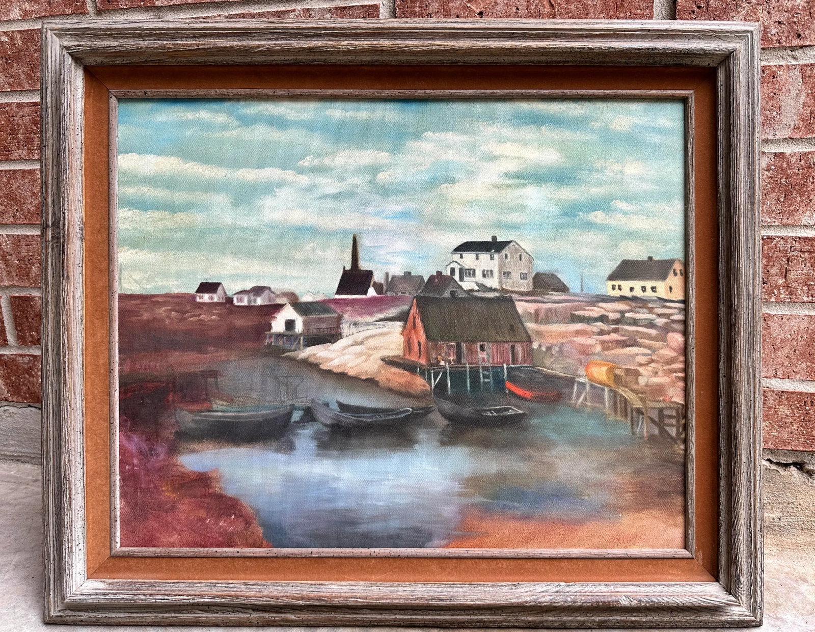 Vintage Oil on Canvas Painting "Fishing Boats in Harbor Cove" by Lawrence Pearson. - 11