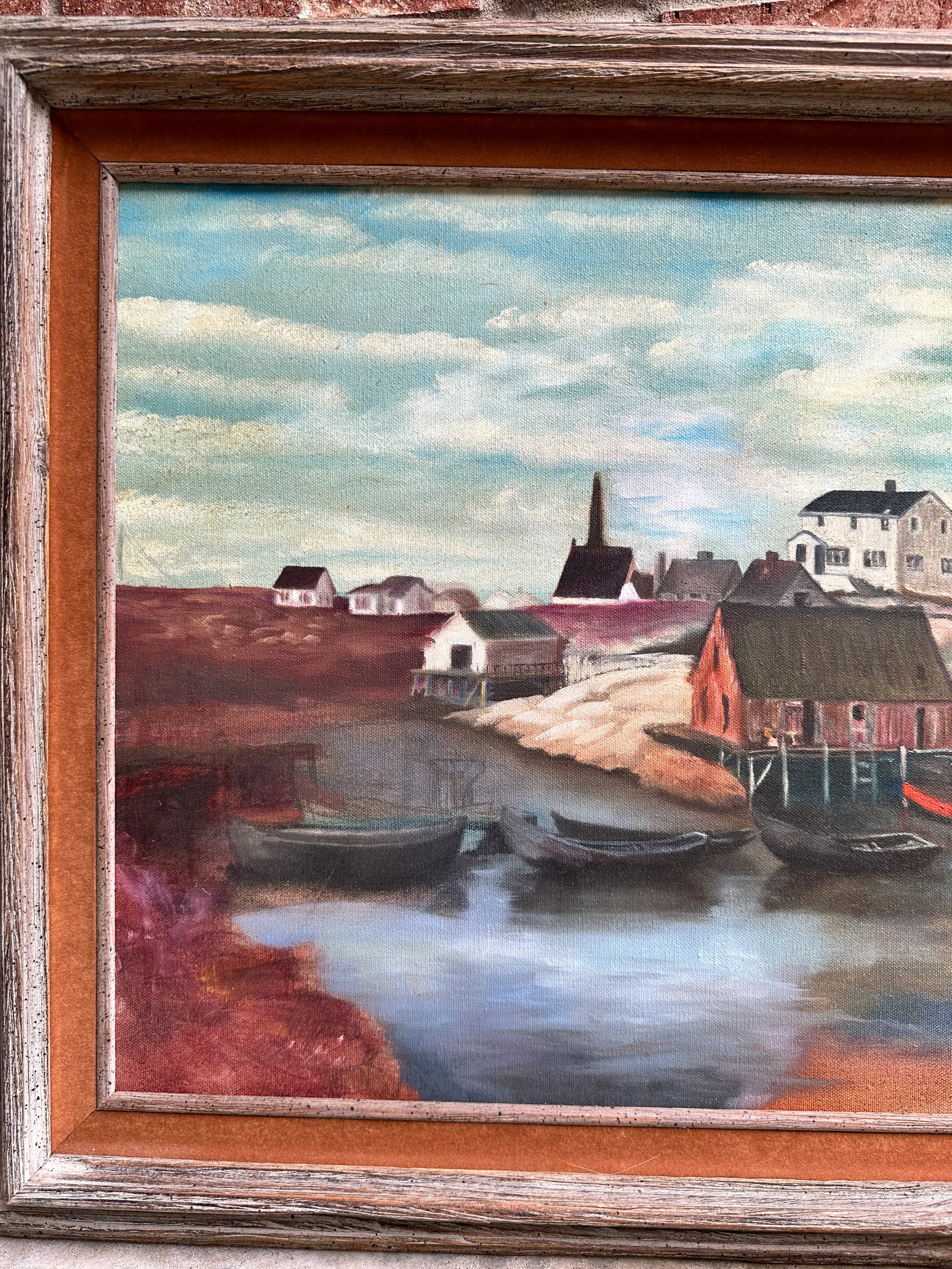 Vintage Oil on Canvas Painting "Fishing Boats in Harbor Cove" by Lawrence Pearson. - 3