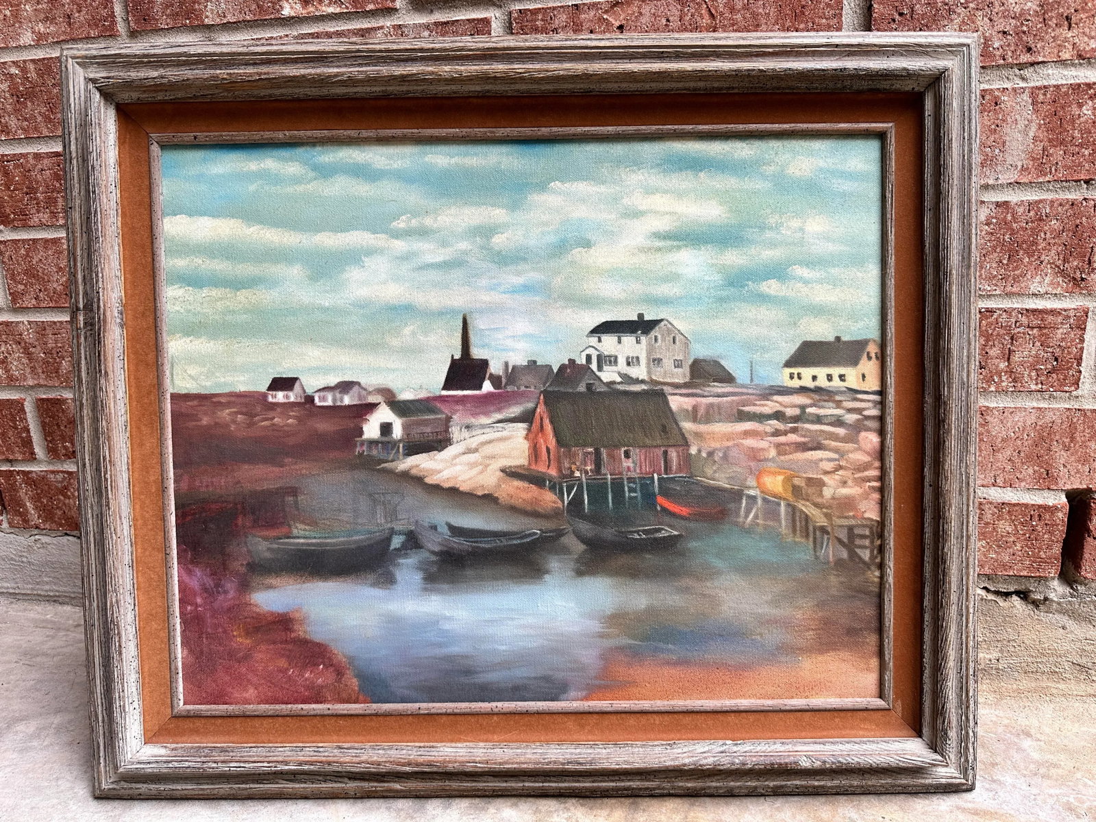 Vintage Oil on Canvas Painting "Fishing Boats in Harbor Cove" by Lawrence Pearson. - 4