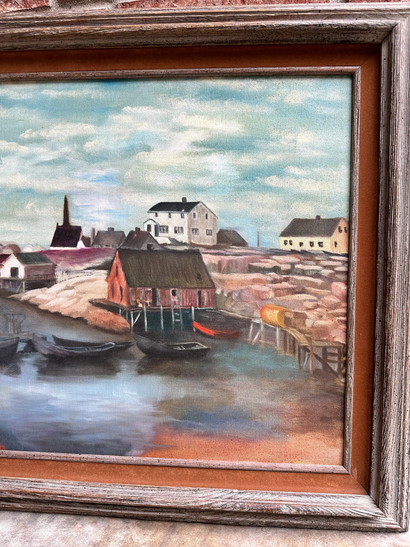 Vintage Oil on Canvas Painting "Fishing Boats in Harbor Cove" by Lawrence Pearson. - 5