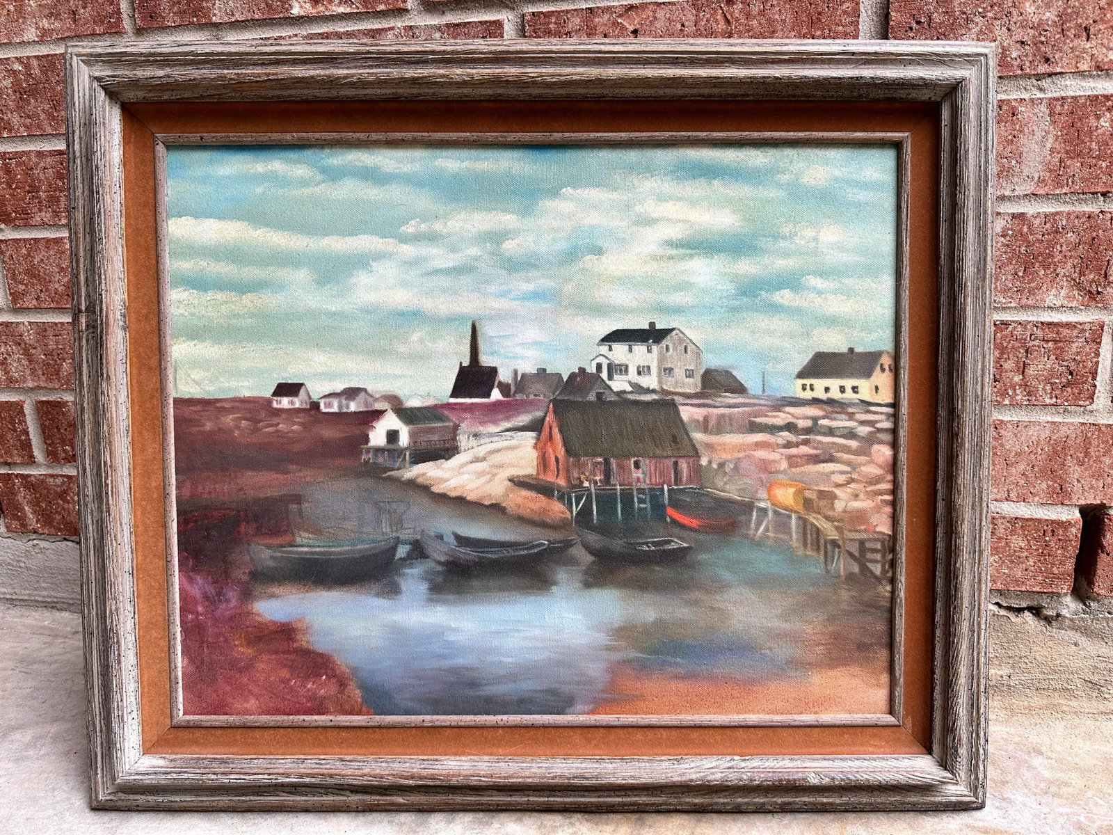 Vintage Oil on Canvas Painting "Fishing Boats in Harbor Cove" by Lawrence Pearson. - 6