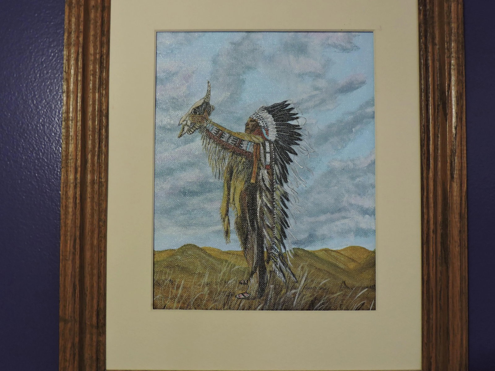 1980s American Studio Art Hand Painted Oil on Canvas Native American Art Shaman Painting by R Gelbma - 2