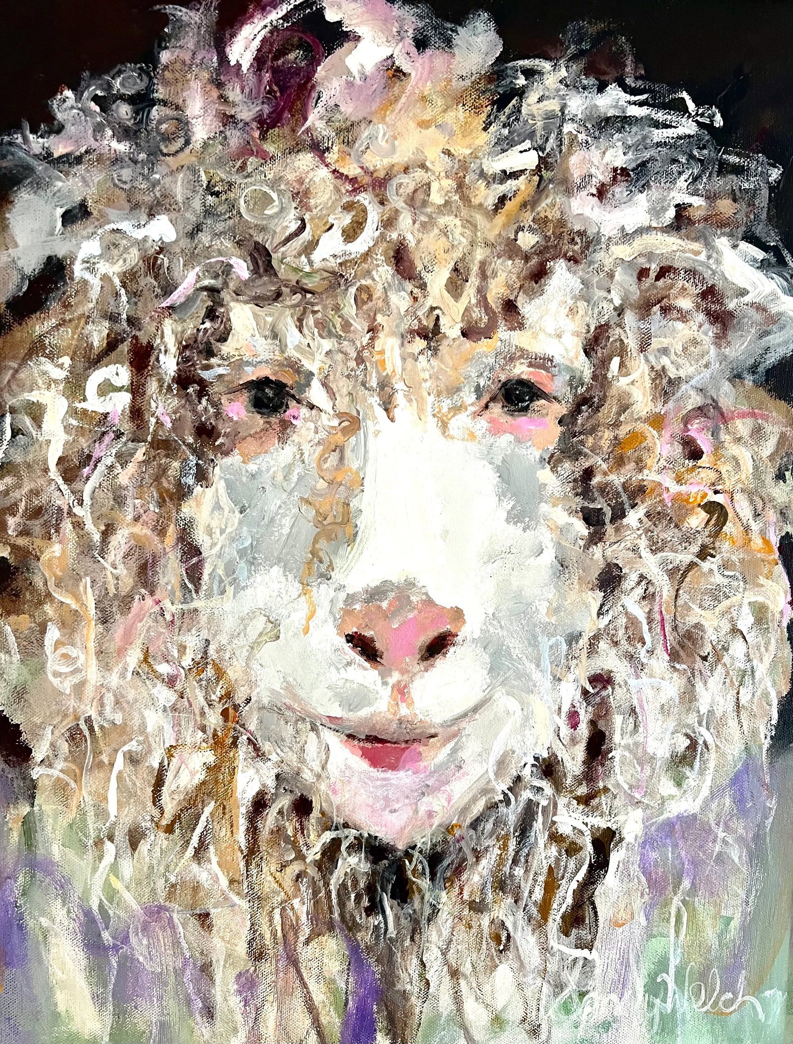 "My Girl, a Heart Warming Image of a Beautiful Lambie Pie" Contemporary Expressionist Acrylic Painti - 2