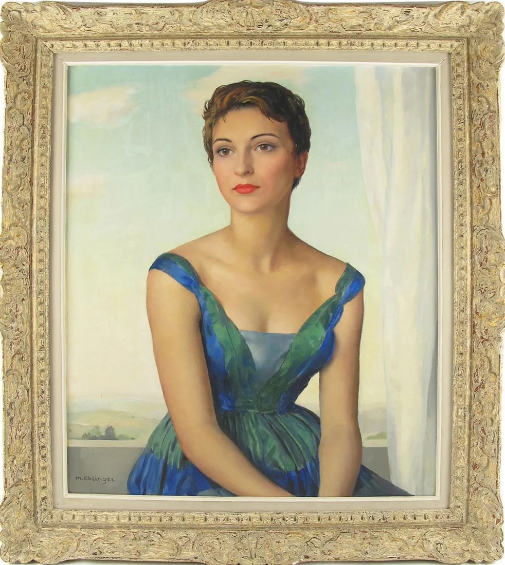 Parisian Socialite Woman Oil on Canvas Painting by Maurice Ehlinger - 13
