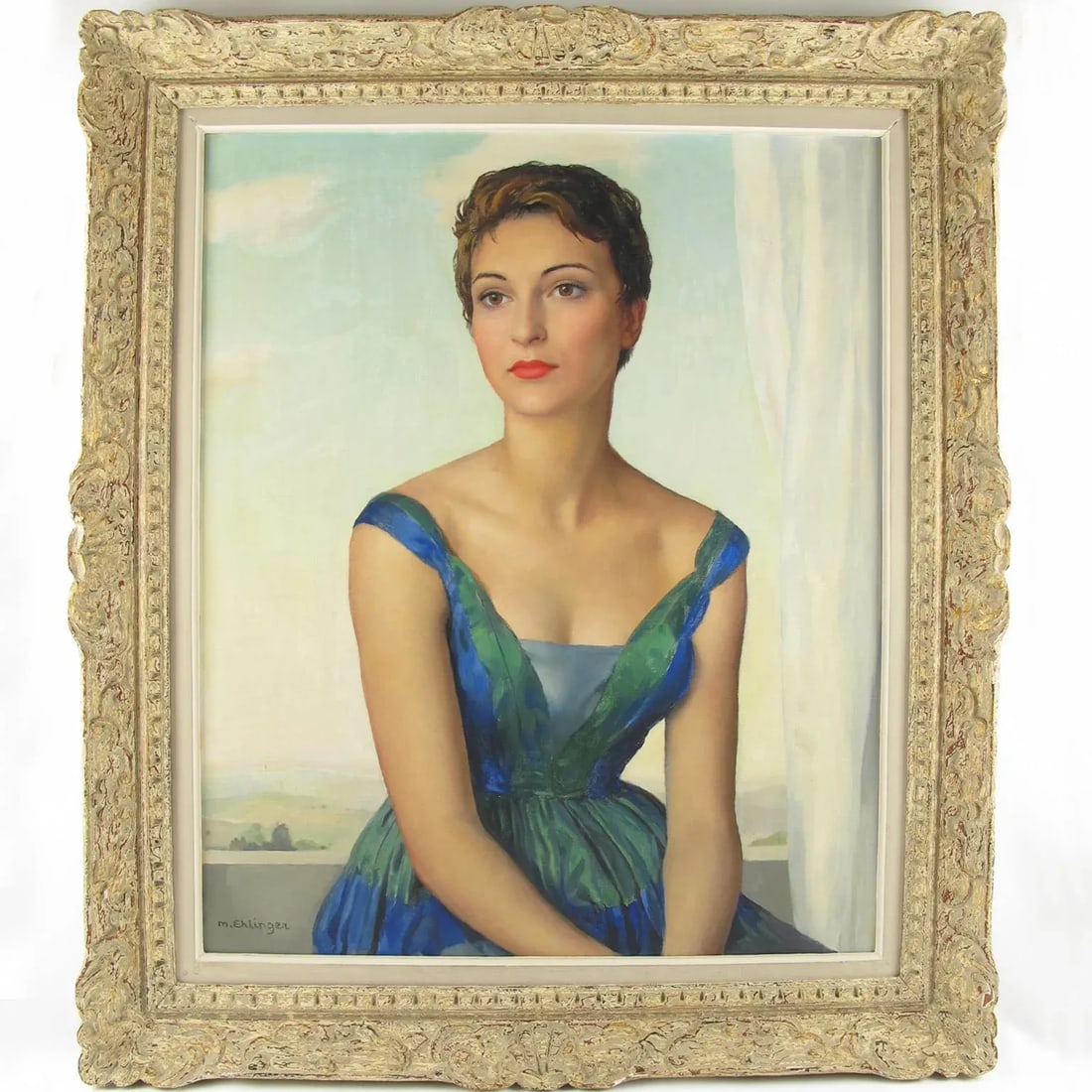 Parisian Socialite Woman Oil on Canvas Painting by Maurice Ehlinger - 4