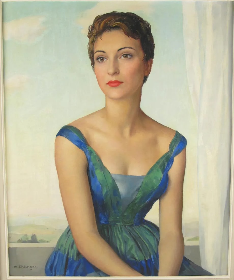 Parisian Socialite Woman Oil on Canvas Painting by Maurice Ehlinger - 6