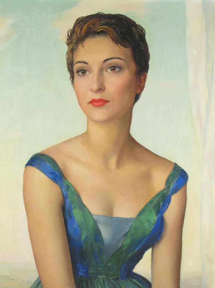 Parisian Socialite Woman Oil on Canvas Painting by Maurice Ehlinger - 7