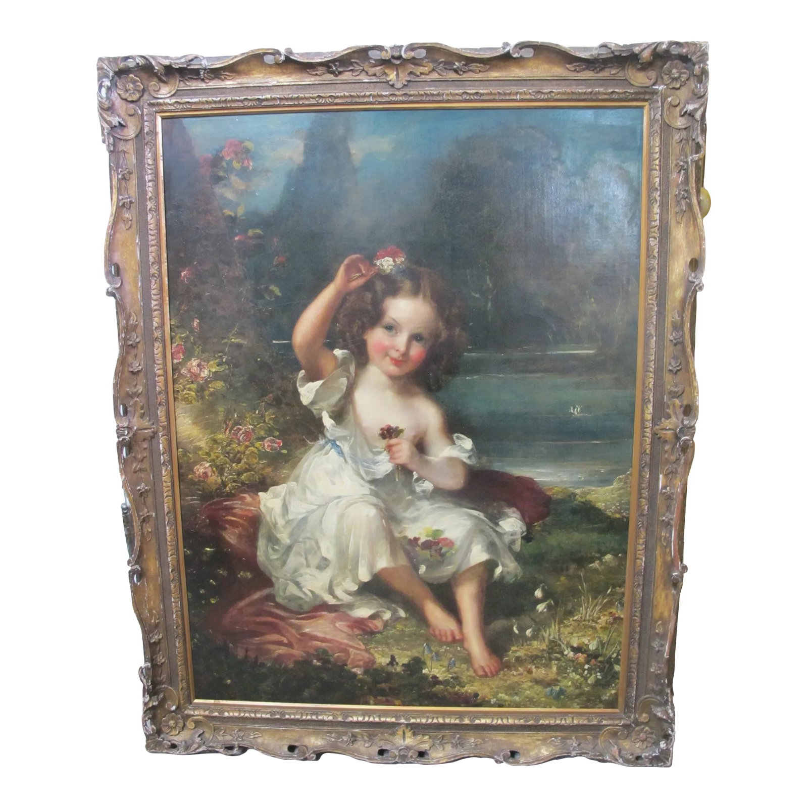 Antique 1832 John Partridge Child Daughter Portrait Oil Painting Original Frame: John Partridge (Scotland, 1790-1872) Official court painter to Queen Victoria. Very fine portrait of Flora Blanche Vincent (1829 -1914) at 3 years old (1832), daughter of Sir Francis Vincent 10th