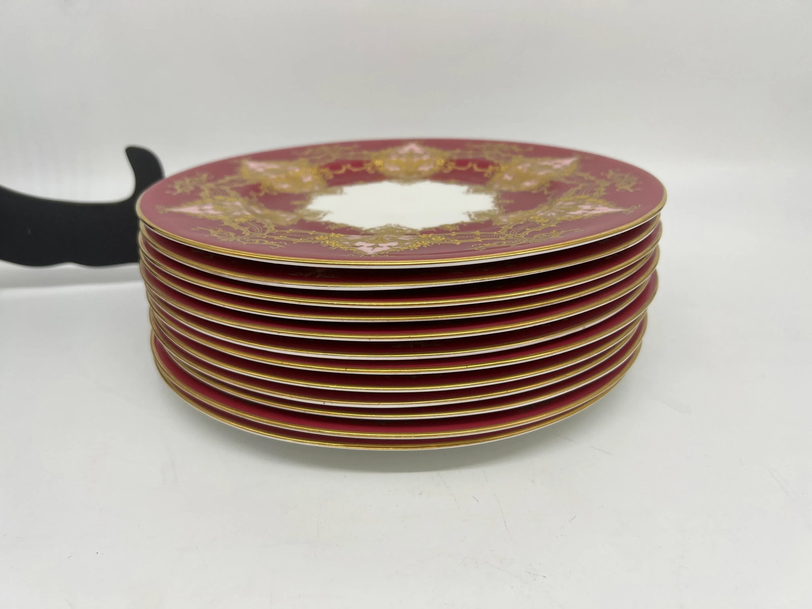 Set of 12 Royal Worcester Two- Tone Heavily Raised Gilt Decorated Dinner Plates - 11