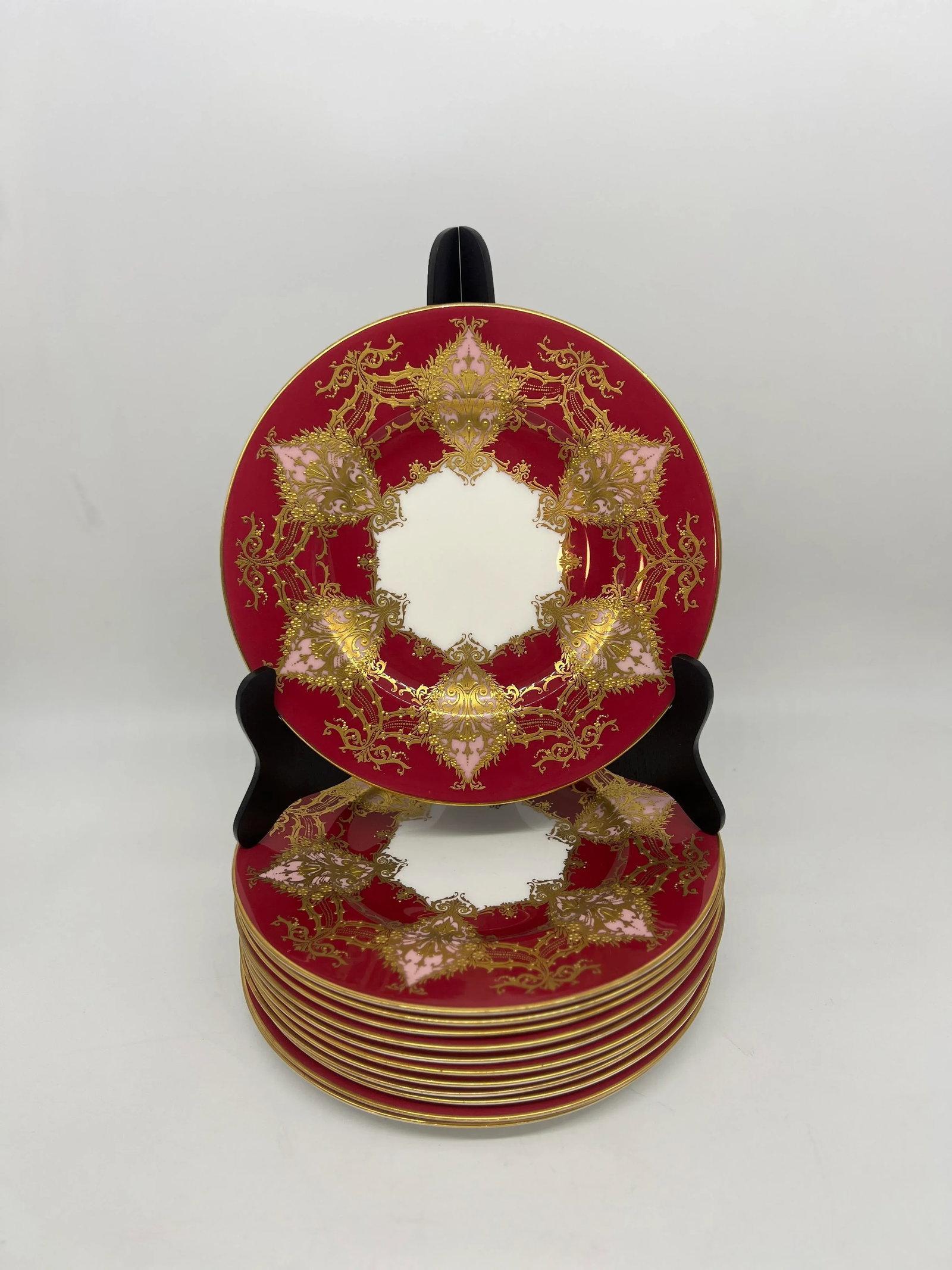 Set of 12 Royal Worcester Two- Tone Heavily Raised Gilt Decorated Dinner Plates - 8