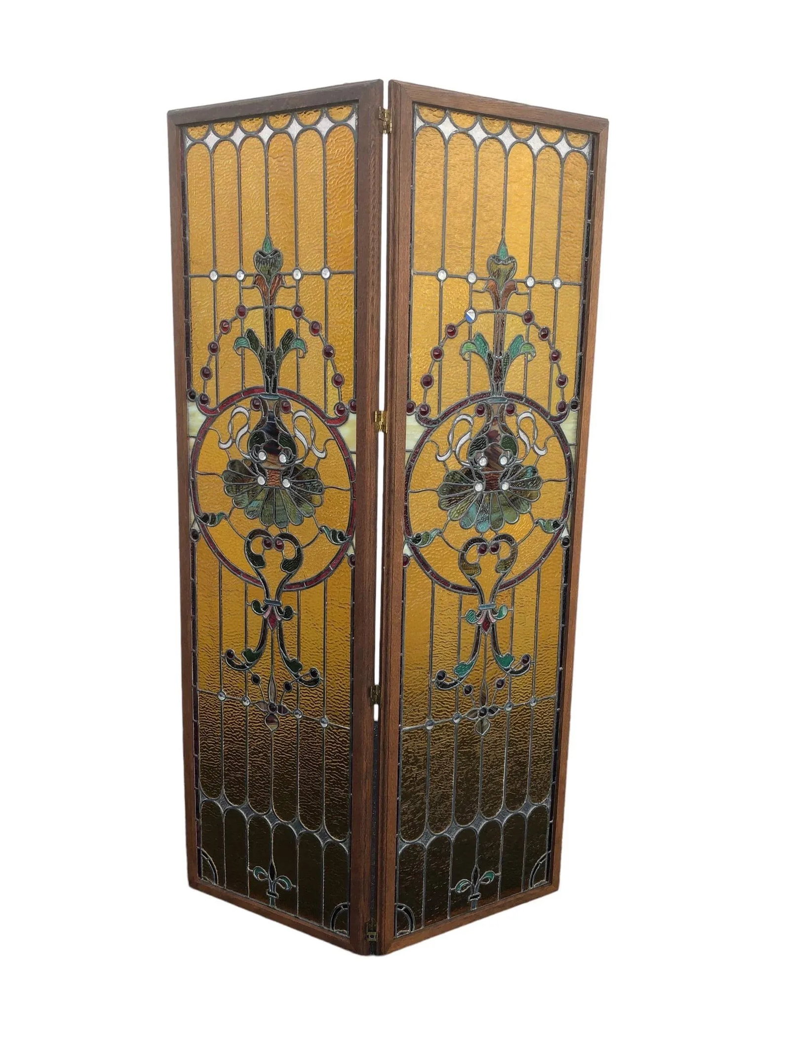 1990s Two Panel Stained-Glass Screen. Wood Framed Hand Made - 2