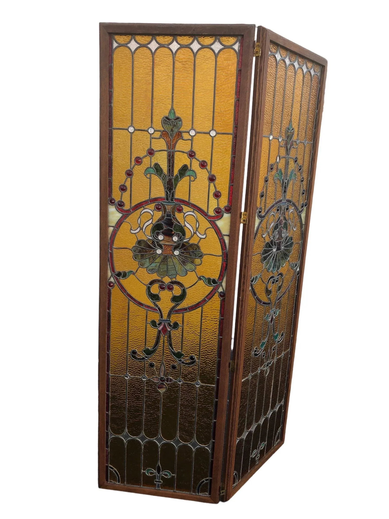 1990s Two Panel Stained-Glass Screen. Wood Framed Hand Made - 3
