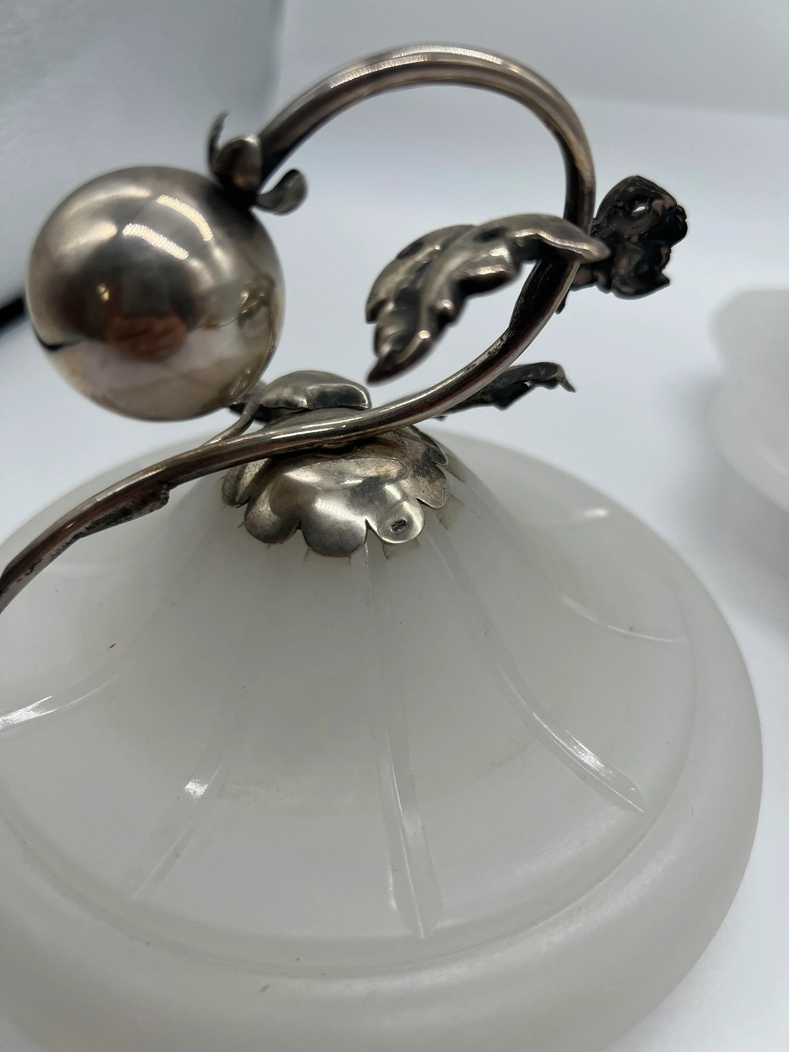 Antique Sterling Silver Mounted Opaline Glass Sauce Tureen - 6
