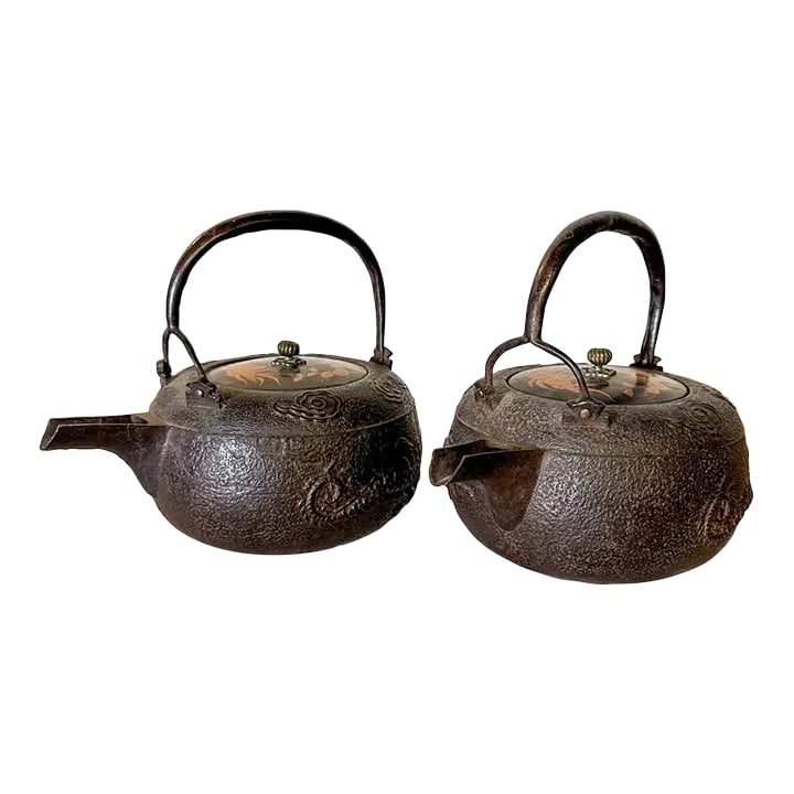 Pair of Antique Japanese Chosi Cast Iron Sake Kettles (1 of 12)