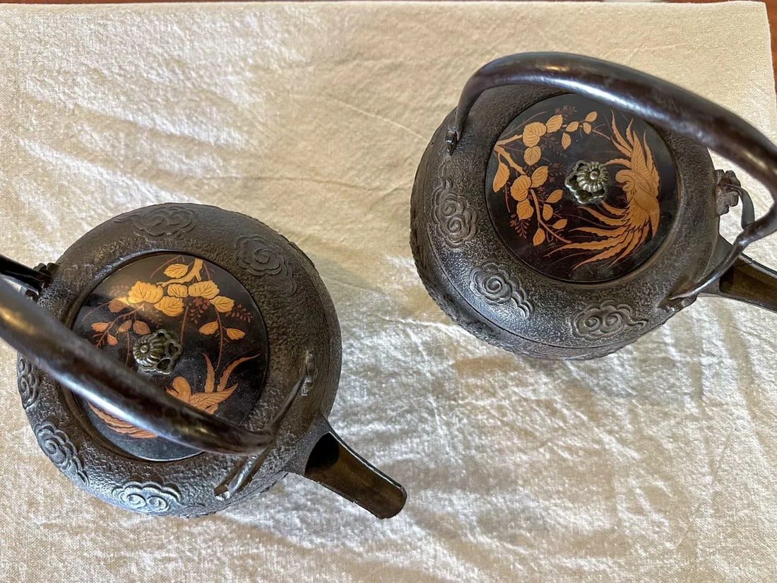 Pair of Antique Japanese Chosi Cast Iron Sake Kettles - 7