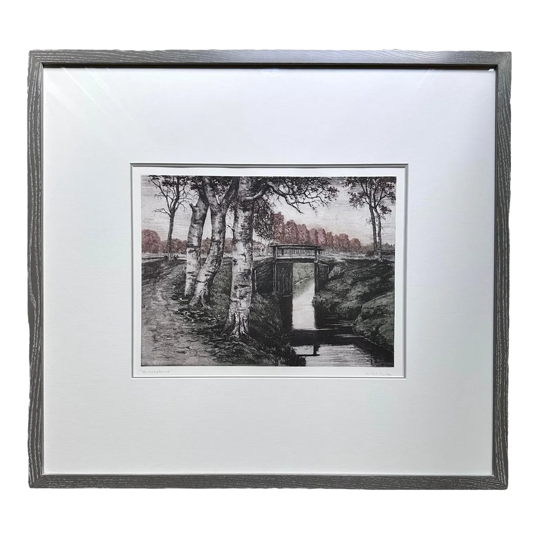 Signed Landscape Wall Art Etching by Muller Germany Antique (1 of 5)
