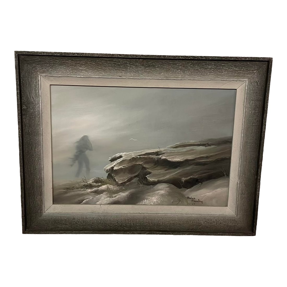 Hulan Fleming "Dawn" 1967 Original Oil Painting: A signed and dated oil painting on Masonite by Washington artist Hulan Fleming (1933–2006), titled "Dawn" and completed in 1967. Fleming was known for his atmospheric Pacific Northwest