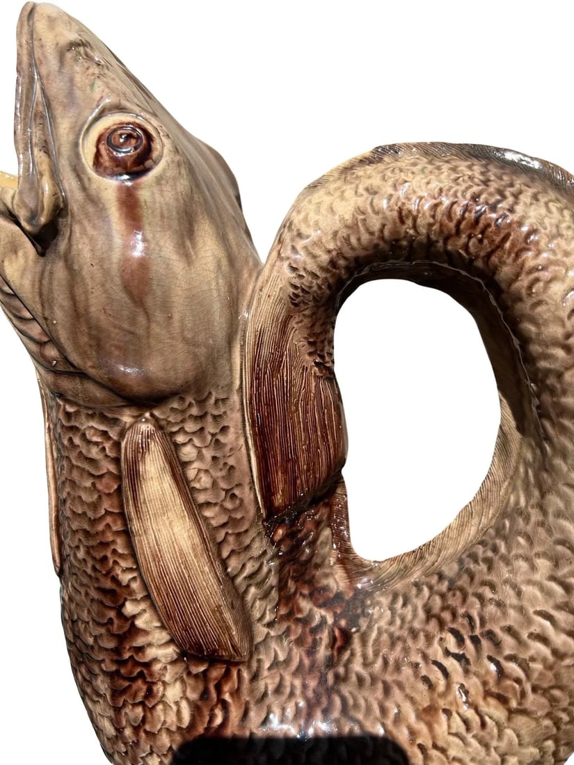 Unusual 19th Century Large Eel Form Majolica Pottery Pitcher - 10