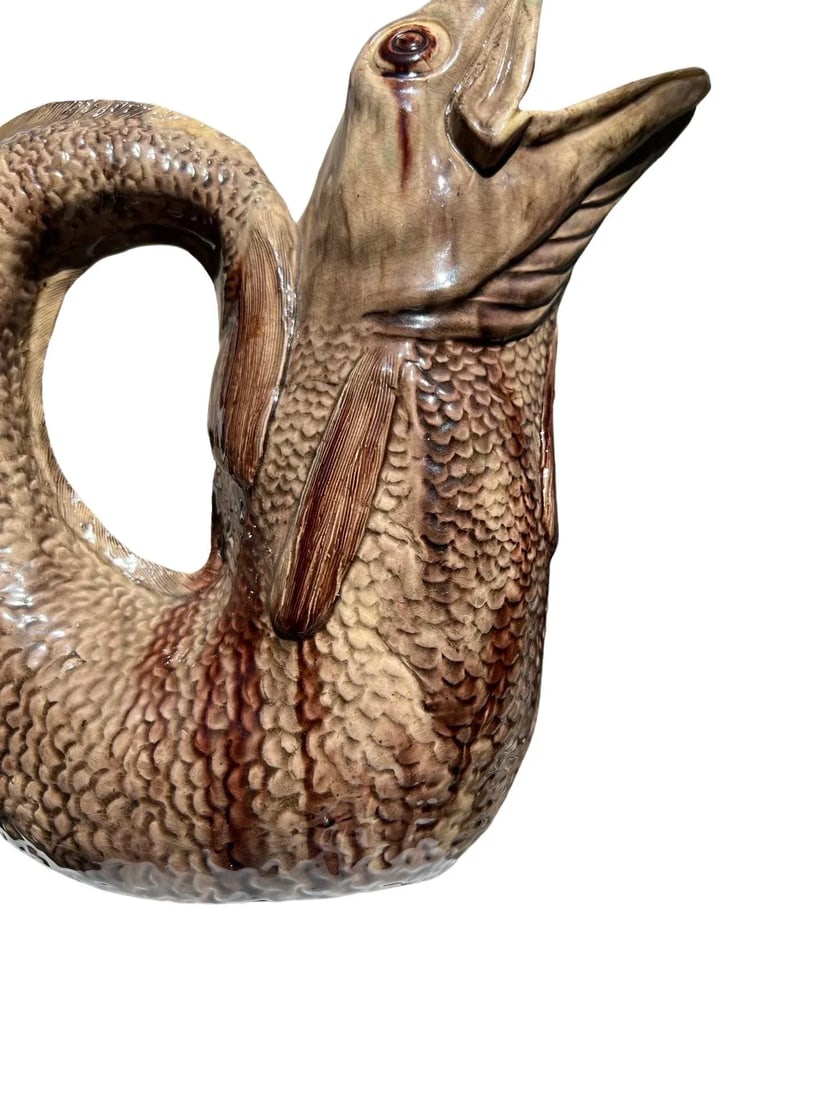 Unusual 19th Century Large Eel Form Majolica Pottery Pitcher - 2
