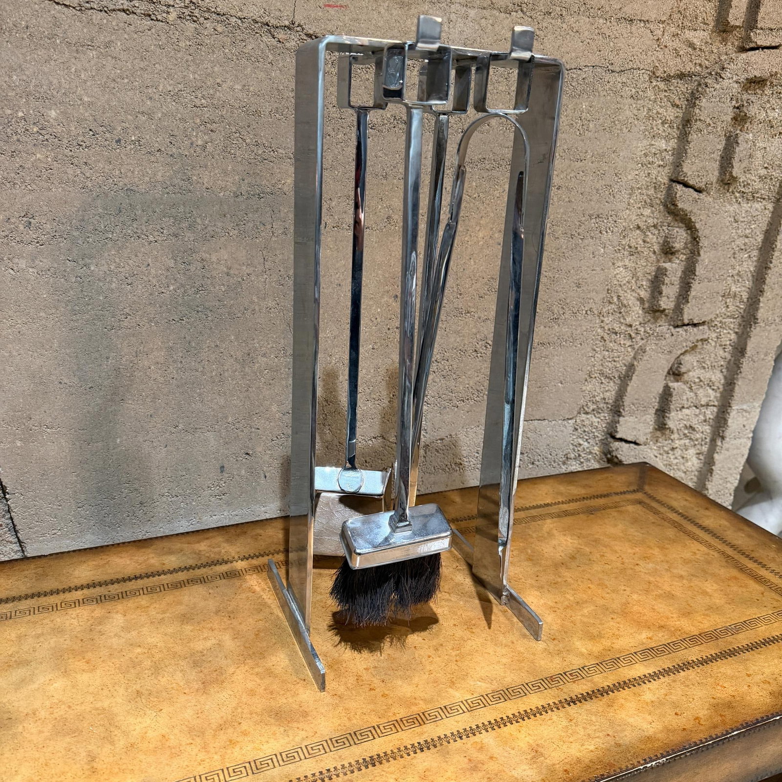 1950s French Fire Tool Chrome Fireplace Set Style Pierre Guariche - 11