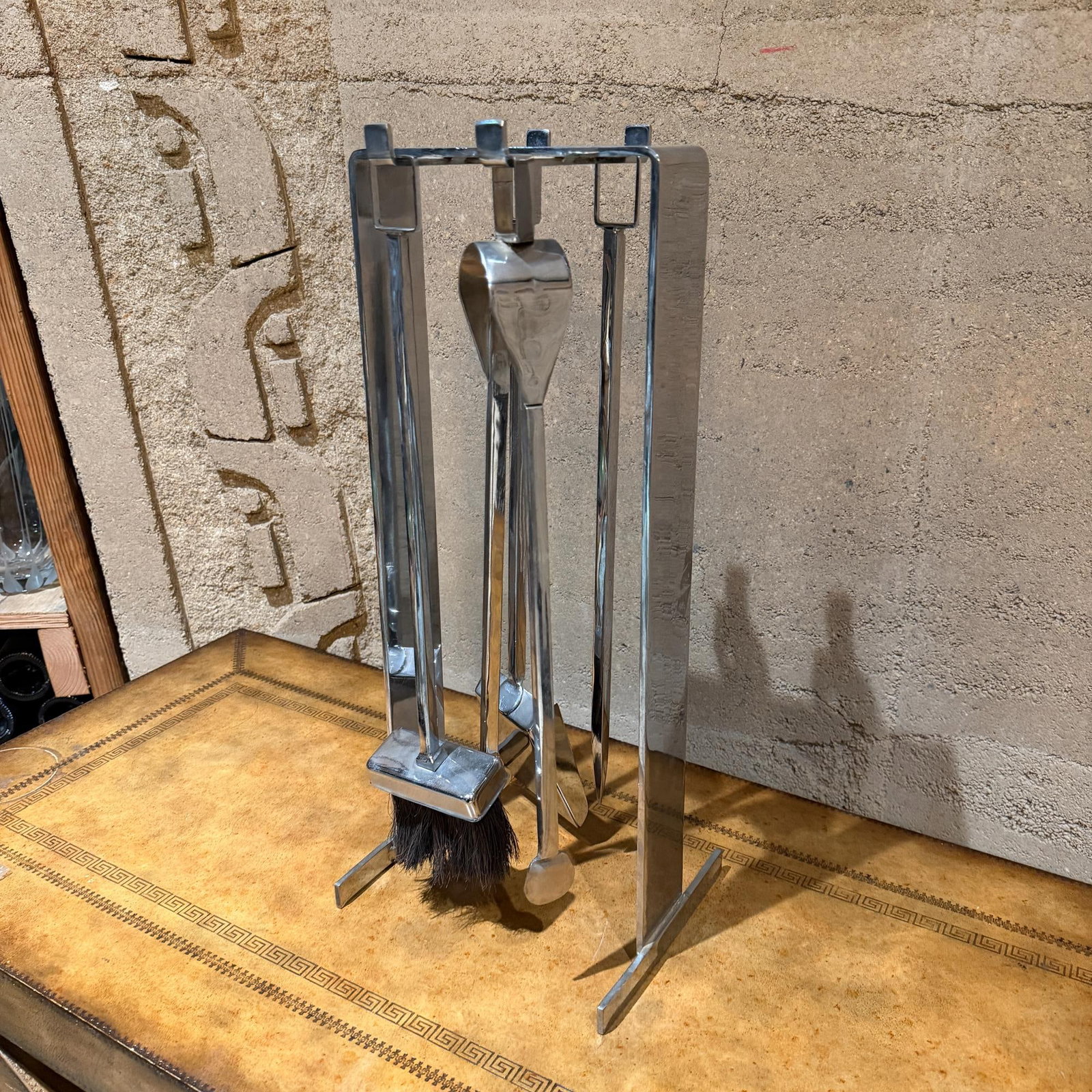 1950s French Fire Tool Chrome Fireplace Set Style Pierre Guariche - 12