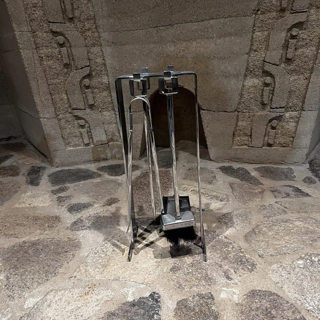 1950s French Fire Tool Chrome Fireplace Set Style Pierre Guariche - 4