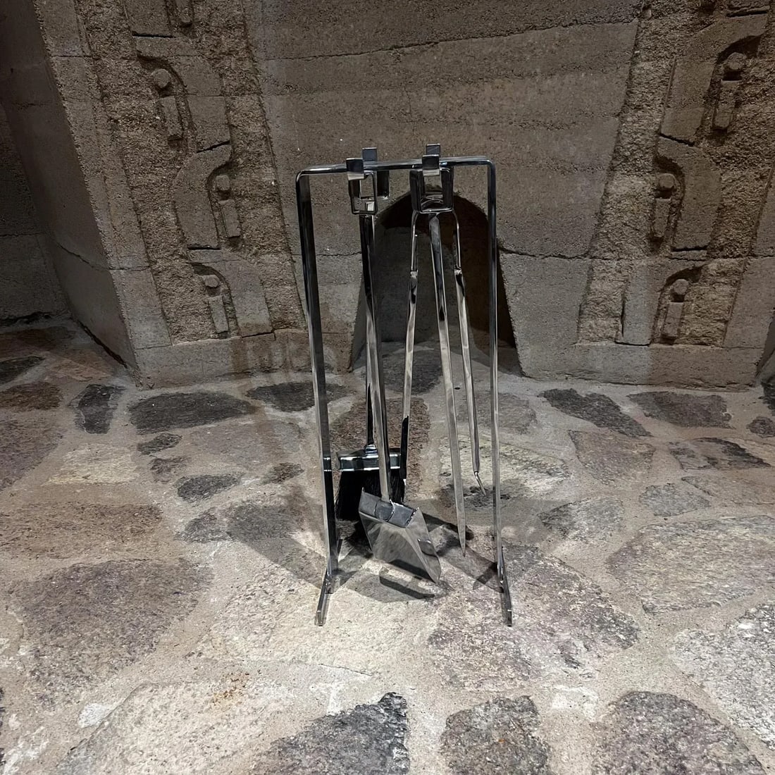 1950s French Fire Tool Chrome Fireplace Set Style Pierre Guariche - 5