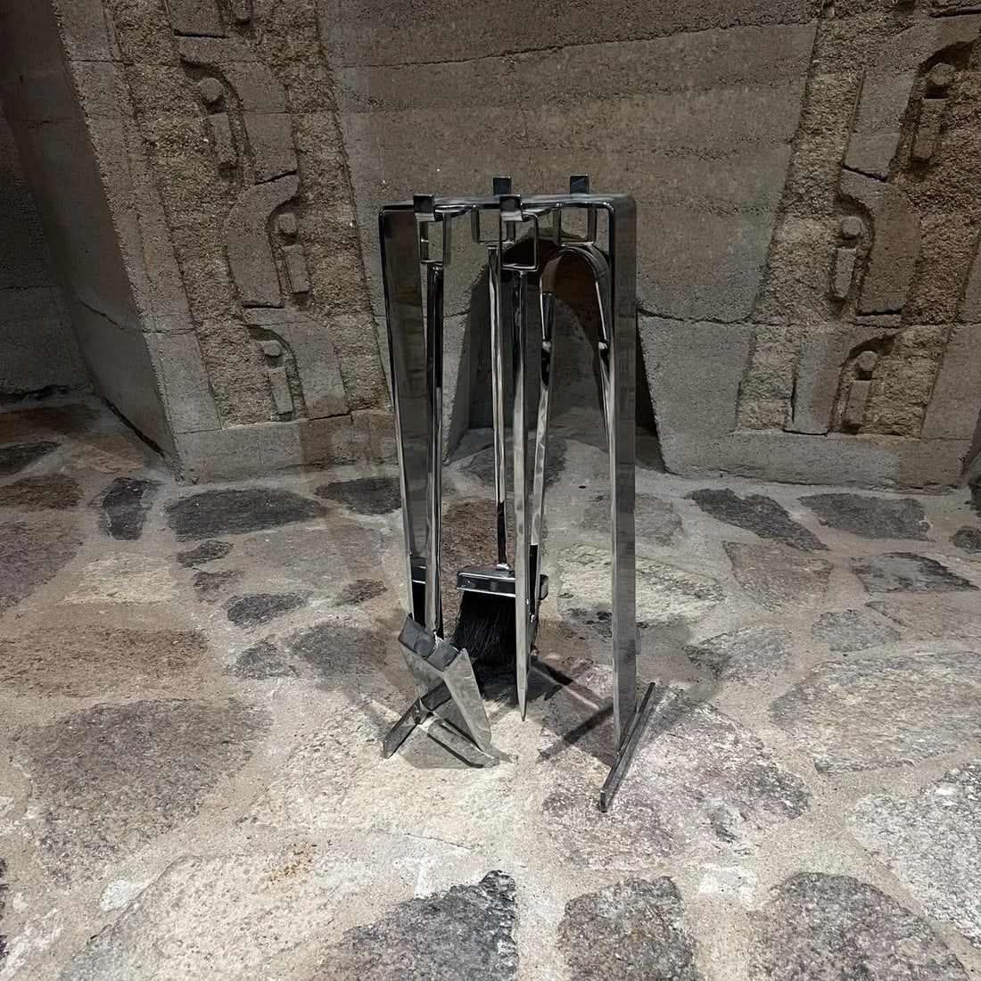 1950s French Fire Tool Chrome Fireplace Set Style Pierre Guariche - 6