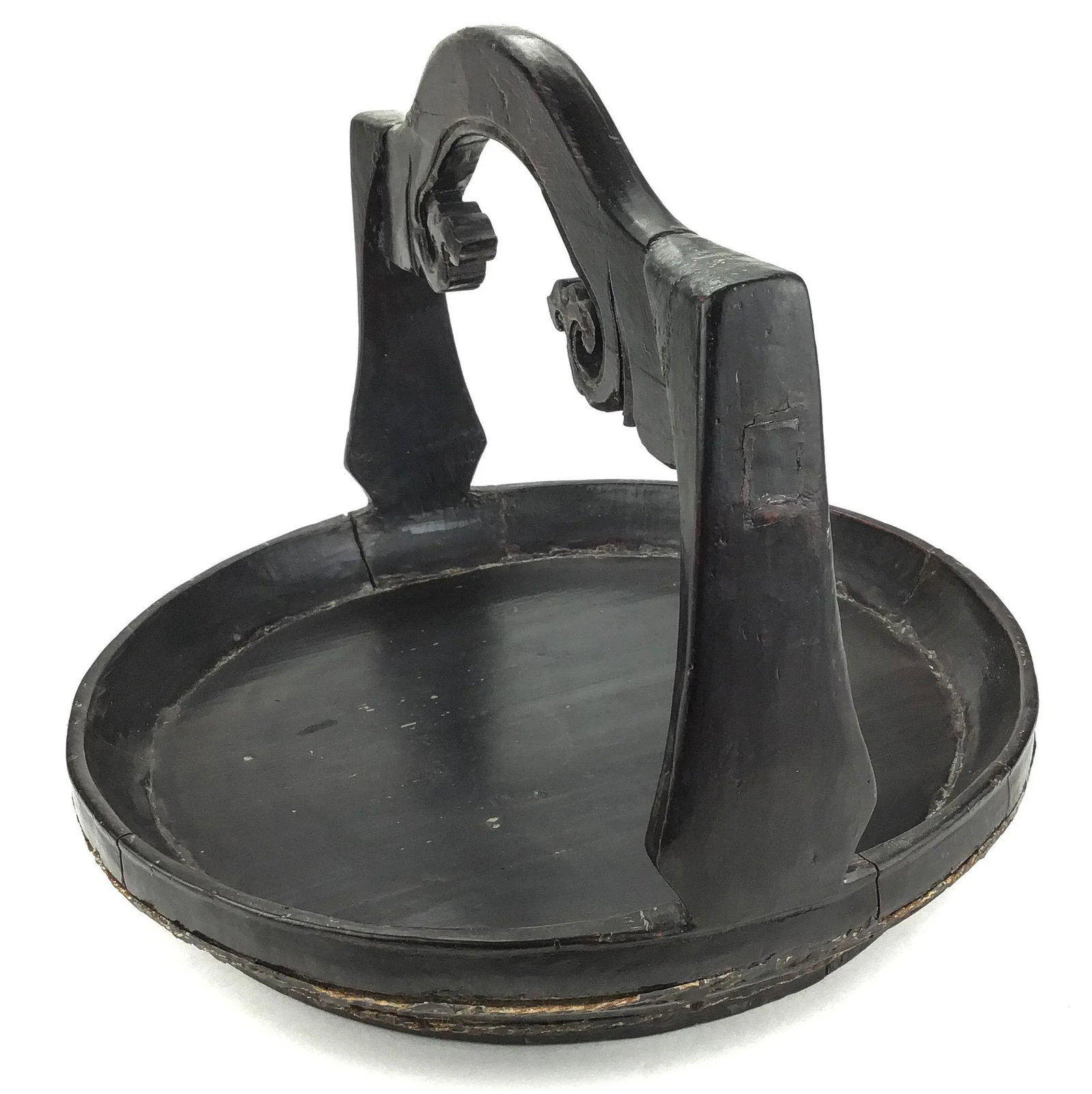 Chinese Antique Hand Carved Wood Presentation Platter or Cake Holder With Handle - 3