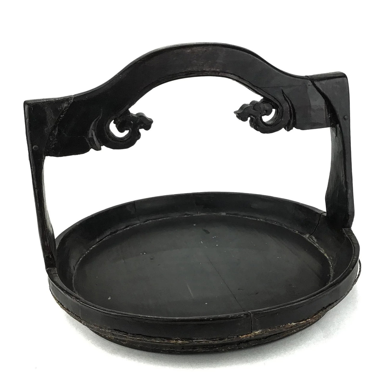 Chinese Antique Hand Carved Wood Presentation Platter or Cake Holder With Handle - 7