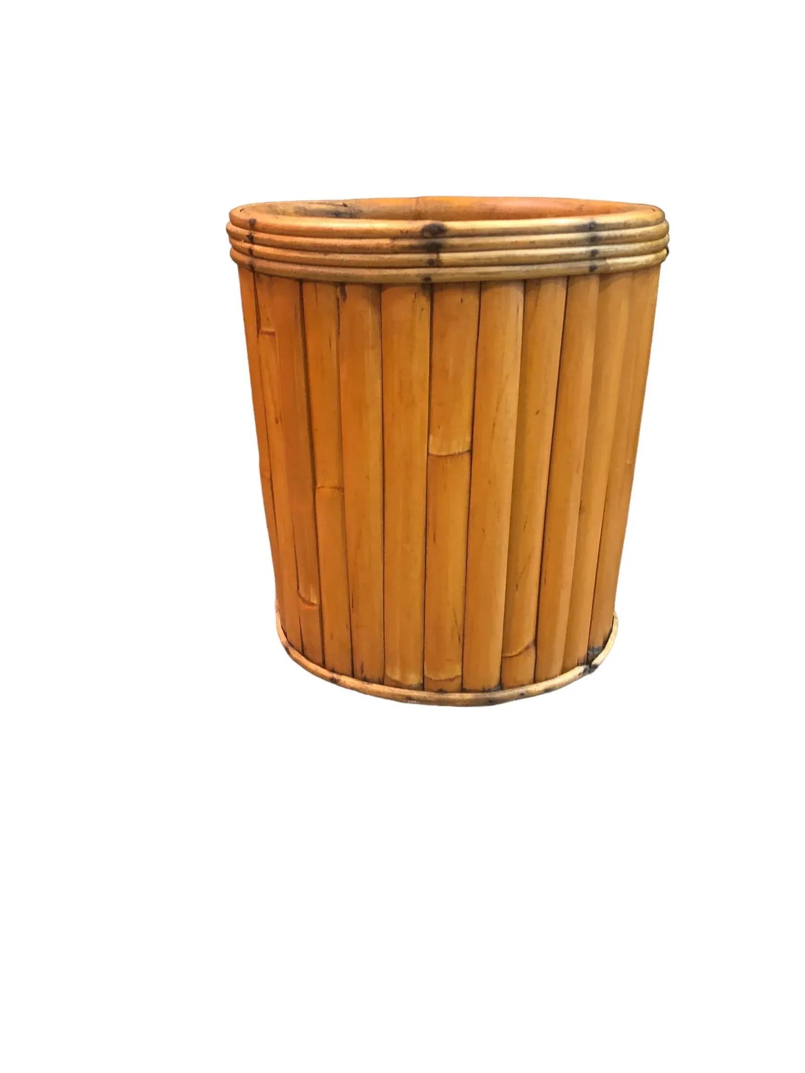 1960s Rattan and Bamboo Cachepot Vase - 2